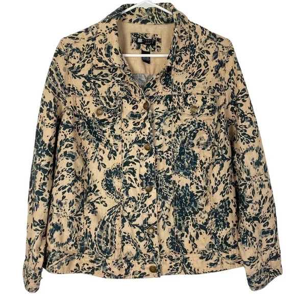 Carole Little Vintage Linen Jacket Womens Plus Size 1X Cream Blue Paisley Print - Picture 1 of 11
